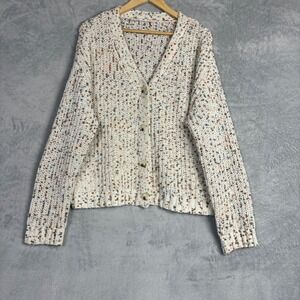 Womens Confetti Speckled Chunky Knit Cardigan Cream Multi Button Front M/L Comfy